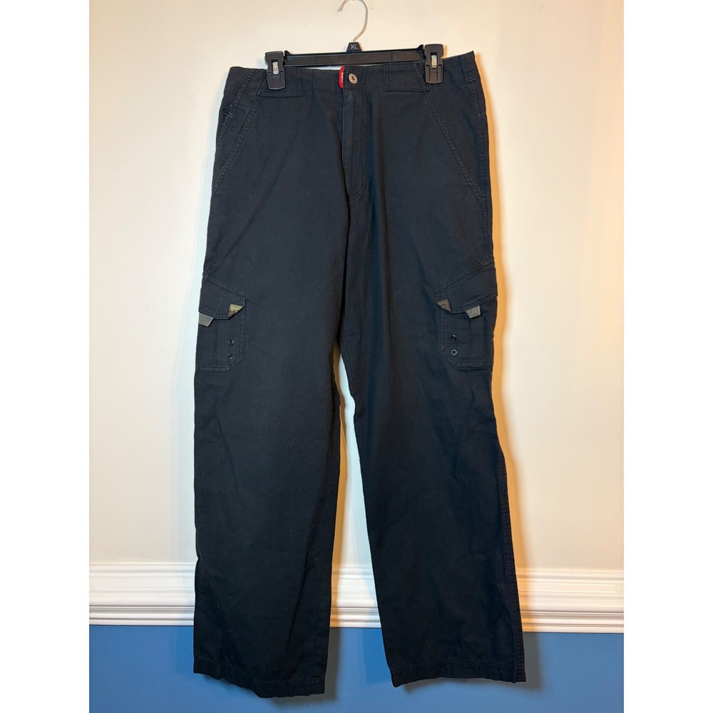 Rusty Cargo Pants Mens 33 Black Ripstop Tactical Utility Straight Leg Camo Trim